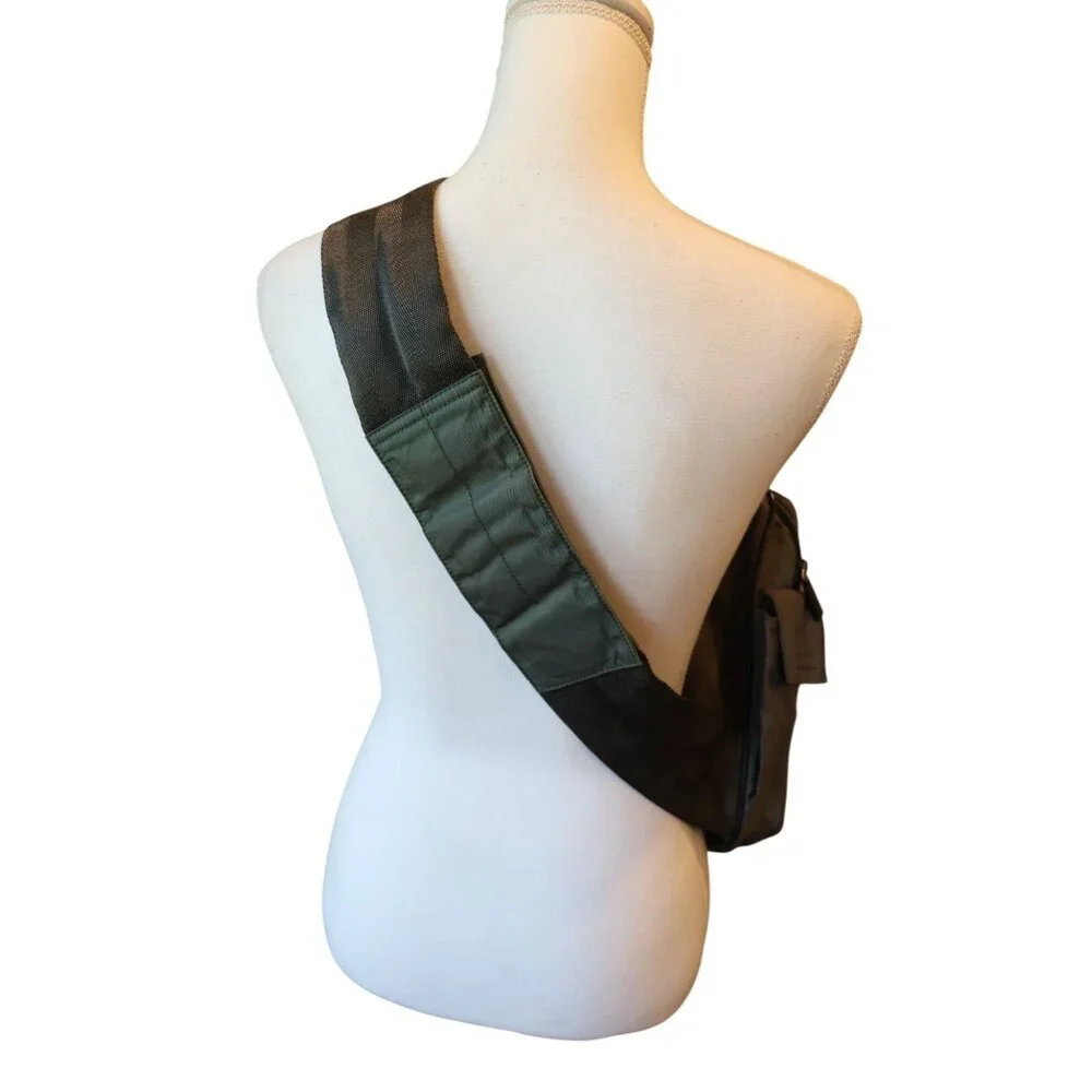 Prada Nylon Crossbody Sling Bag In Gray/green With Wide Strap